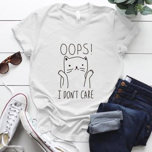 2020 Autumn Big Size Womens Wear T-shirt Printing Oops! I DONT'T CARE, Cat Pattern T-shirt