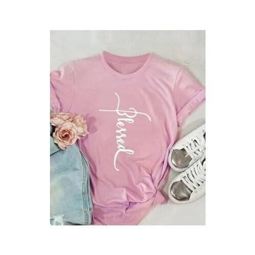 Blessed Funny Graphic 90s Aesthetic Women Tshirt Fashion Christian 100% Cotton Female Clothing Crew Neck Short Sleeve Top Tees