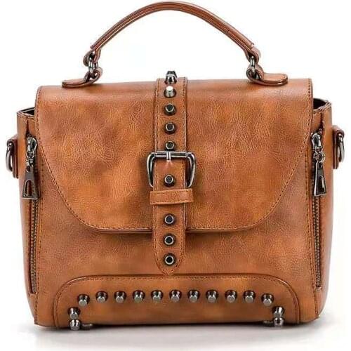 Women shoulder messenger crossbody bags vintage casual small pack PU leather rivet bag high quality ladies satchel retro handba