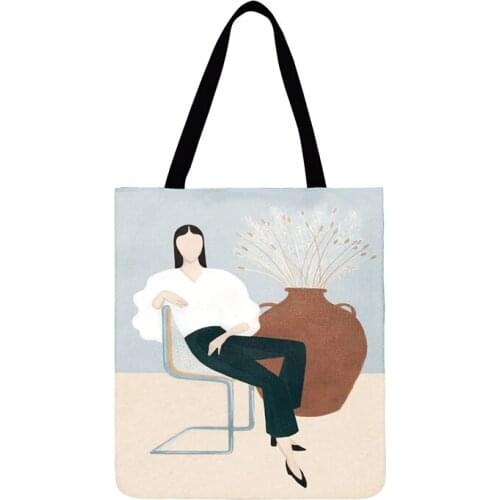 Morandi Girl White Minimalist Painting Print Tote Bag For Women Casual Tote Ladies Shoulder Bag Shopping Bag Outdoor Beach Bags