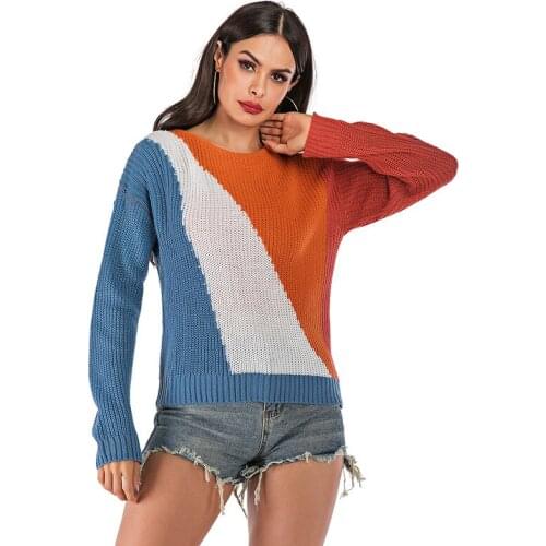 Neatie kiddie Fashion Color Block Patchwork Print Sweater Women 2019 Wear On Both Sides O-neck Autumn Winter Sweater Lady Jumper