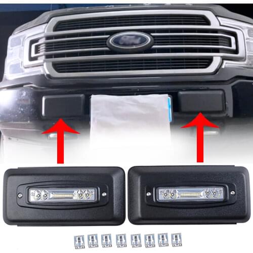 1 Pair Of Front Bumper Left And Right Guard Cover Corners Modified With LED Lights For F150 18-19