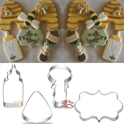 1pcs patisserie reposteria Cartoon Bee Mold Metal Cookie Cutter Fondant Cake Decor Tools Cupcake Toppers Paste Gum Biscuit Mould