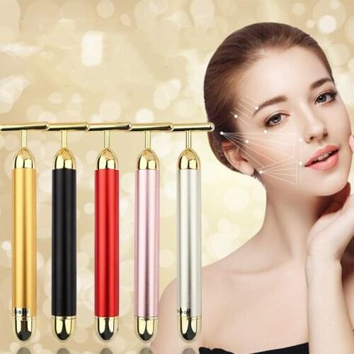 24k Gold Face Lift Bar Roller Vibration Slimming Massager Facial Stick Facial Beauty Skin Care T Shaped Vibrating Tool