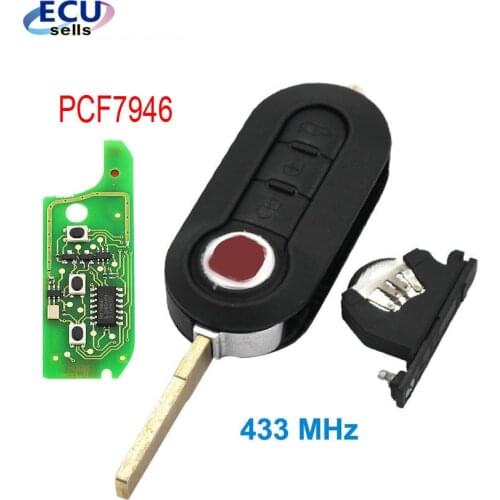 3 Button Remote Key Fob 433MHz For Fiat 500 Grande Punto 2010-2017 PCF7946/PCF7946AT Chip