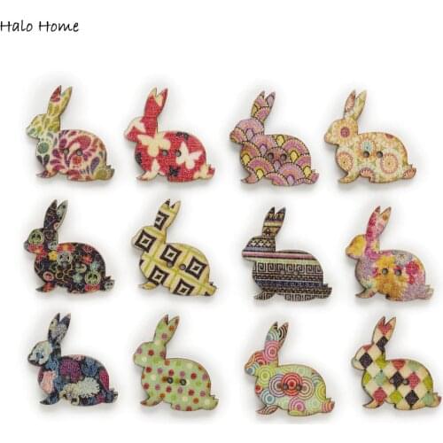 30pcs Mixed Rabbit Wood Buttons Crafts Home Decor Sewing Scrapbooking Clothing Card Making DIY 31x30mm