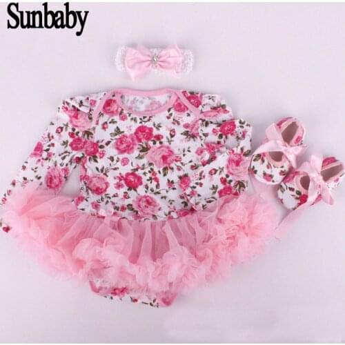 Sunbaby baby girl clothes christmas bodysuit newborn Long sleeve with legging+bow+shoe 4 pcs sets Y915