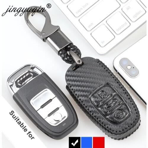 Car Carbon Remote Smart Key Cover Fob Case Shell For Audi A1 A3 A4 A5 A6 A7 A8 Quattro Q3 Q5 Q7 2009-2015 Braid Keychain