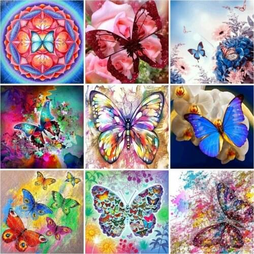AZQSD 5D Diamond Painting Butterfly Flowers Full Square/round Drill Diamond Embroidery Animals Rhinestones Picture Mosaic