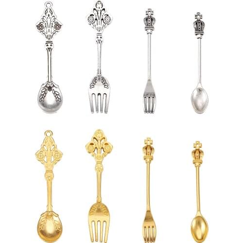 32Pcs Tibetan Style Alloy Big Pendants Mix Color Kitchen Fork Spoon Utensil Alloy Pendants Keychain Necklace DIY Making Findings