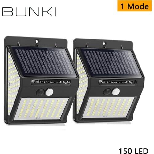 BUNKI 150 LED Solar Light Outdoor Solar Lamp PIR Motion Sensor Solar Powered Sunlight Street Light for Garden Decoration