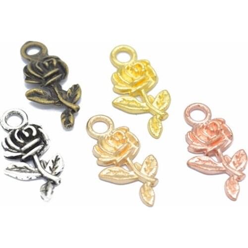 50pcs/lot Rose Gold Silver Color 20*10mm Rose Flower Charm Beads Leave Filigree Charm Pendants For DIY Jewelry Making Findings