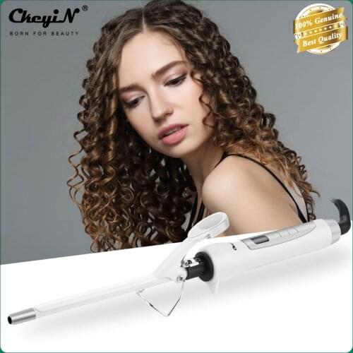Tourmaline Ceramic 9mm Hair Curling Iron Electric Deep Curly Hair Curler Rollers Clip Styler Tight Curls LED Digital Temperature