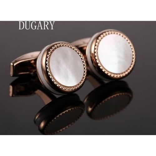 DUGARY Round Jewelry Rose gold French Shirt Fashion Cufflinks for Mens Cuff links Buttons shell High Quality Free Shipping FL