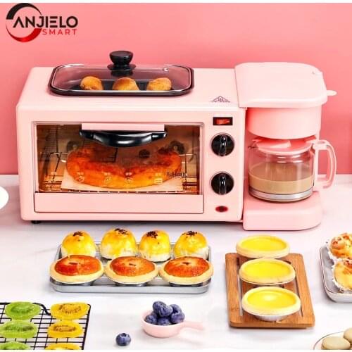 Anjielosmart Electric Multifunction Breakfast Machine Coffee Pot+ Teppanyaki + Oven 3 in 1Household Bread Pizza Frying