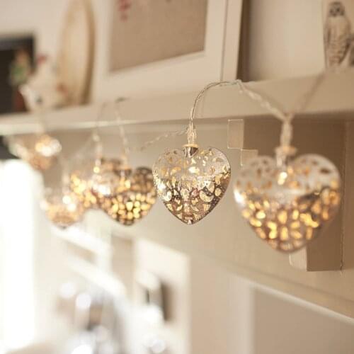 20LED 3.3M Silver Heart Fairy String Light Battery Operated For Outdoor Decoration Garden Festoon Valentine Christmas Lights