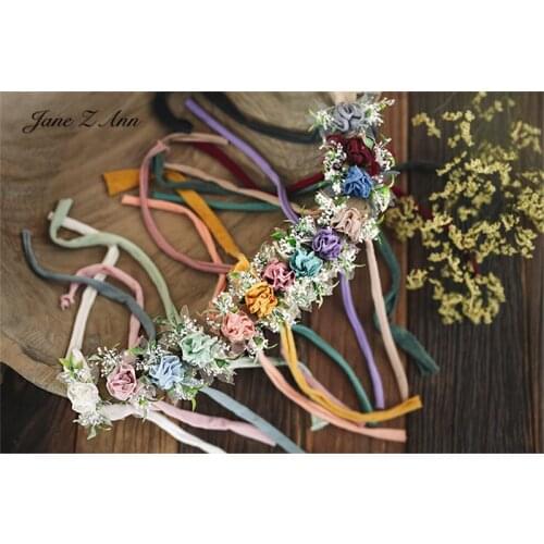 Jane Z Ann multi-Color Rose Headdress newborn 100 days 1 year Baby girl Pictures shooting Hair Band Floral Photography Props