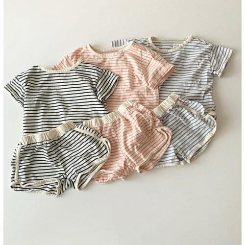 2020 summer Korean childrens clothing new boys and girls Han Fan wild trendy striped short sleeve casual shorts suit