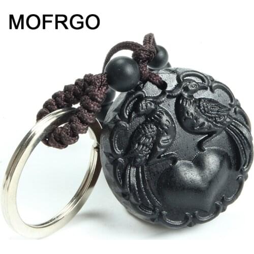 Creative Handmade Ebony Sculpture Mandarin Duck Soul Mata Lovers Gift Car Key Ring Wood Keychain Pendant Fit Men And Women