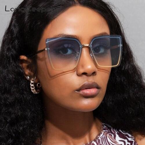 Fashion Rimless Cat Eye Sunglasses Women Vintage Oversize Square Eyeglasses Brand Designer Gradient Eyewear Gafas De Sol Mujer