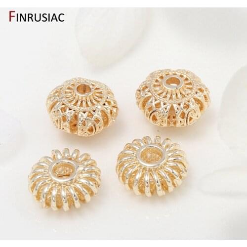 Fashion Design 2 Types Hollow Flat Beads Accessories For DIY Jewellery Making, Brass Metal Gold Plated Beads Components