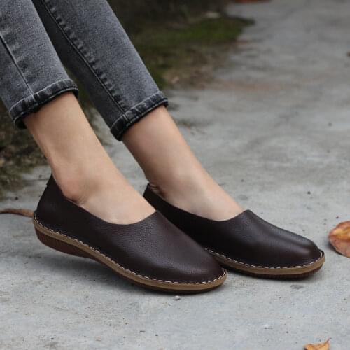 Womens Slip-on Shoes Round toe Womens Moccasins 100% Genuine Leather Flat Female Shoes Casual Summer Woman Flats