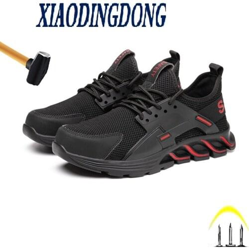 Mens Outdoor Breathable Mesh Steel Toe Anti Smashing Safety Shoes Mens Light Puncture Proof Comfortable Work Shoes Safety Boot