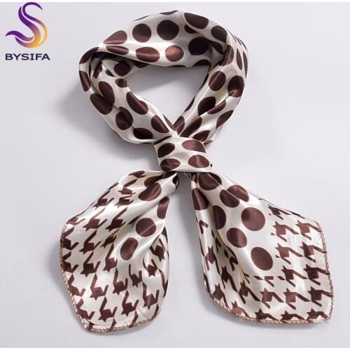 BYSIFA Brand Khaki Dot Small Square Scarves Printed Autumn Winter Man Women Casual Silk Scarf Imitated 52*52cm