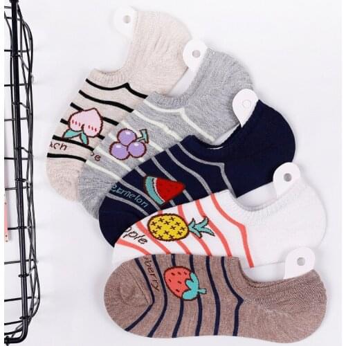 10 Pair/ Lot Spring And Summer New Socks Female Cartoon Fruit Invisible Boat Socks Silicone Non-Slip Cotton Shallow Mouth Socks