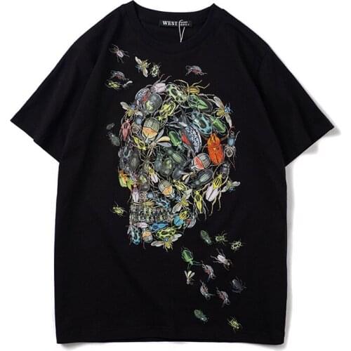 Novelty New luxury Men HighInsect skull head T Shirts T-Shirt Hip Hop Skateboard Parkour Street Cotton T-Shirts Tee Top N154