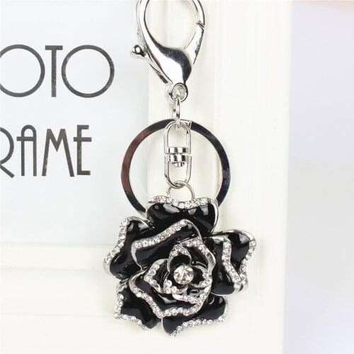 New Rose Flower Love Pendant Charm Rhinestone Crystal Keyring Key Chain for Handbsg Purse Wedding Party Carkey Gift
