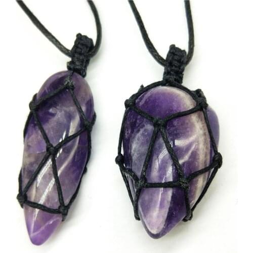 Wholesale 6pcs Natural Stone necklace amethysts Lucky heart pendant for Jewelry hand made fantasy amethystS