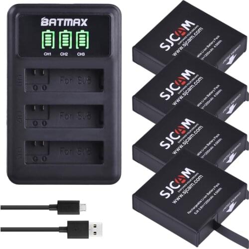 4Pcs 1200mAh Original SJCAM SJ8 Series Battery + LED 3-Slots USB Charger for SJCAM SJ8 Pro / SJ8 Plus / SJ8 Air Action Cameras