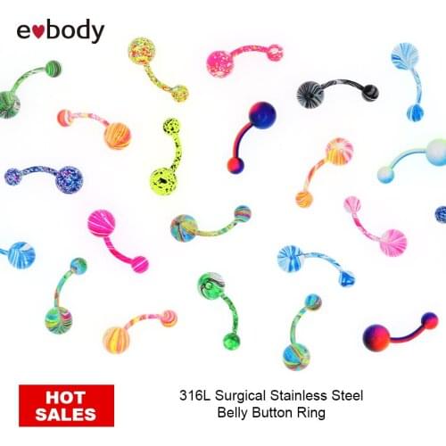 Printing Plating Candy Colors Belly Button Ring Piercing Stainless Steel Barbell-shaped Body Jewelry 14G