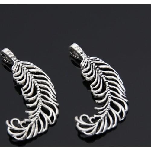 50pcs Silver Color Bent Feather Leaf Charms Nature Pendant Jewelry Making DIY Handmade Craft Accessories Supplies A3447