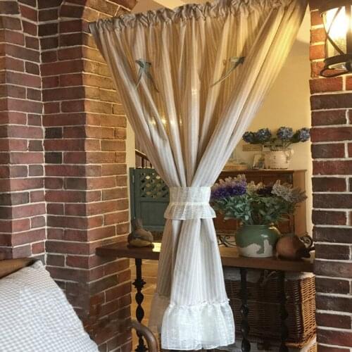 Stripes Half Curtain Fashion Coffee Short Tulle Curtains Blue Bowknot Lace Curtain Head for Kitchen Cabinet Door Decoration