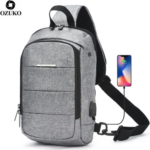 OZUKO Casual Mens Chest Pack Waterproof Crossbody Bags Male USB Charging Shoulder Bag Large Capacity Oxford Messenger Bag 2019