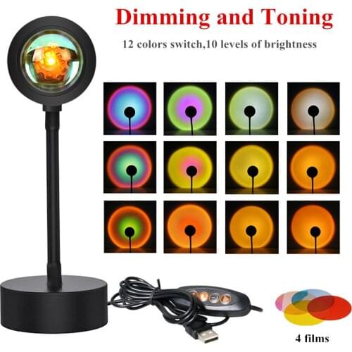 Sunset Rainbow Sun Projector Lamp USB LED Night Light Atmosphere Light for Home Bedroom Background Wall Tik Tok Live Decoration