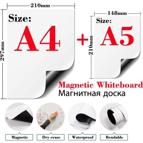 Size A4+A5 2 Pcs Soft Magnetic Whiteboard Fridge Stickers Wall Stickers Kids Drawing Board Dry Erase White Board Message Board