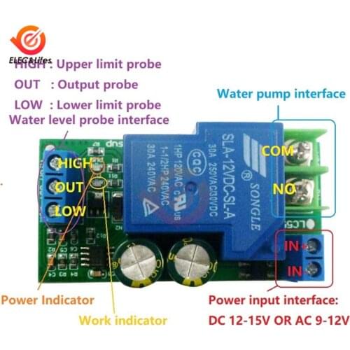 High Power 30A 12V Water Level Automatic Controller Liquid Sensor Switch Solenoid Valve Motor Pump Automatic Control Relay Board