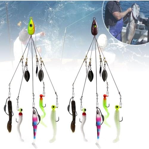 Fishing Lure Set Spiral Tractor Bait 5 Arms Alabama Umbrella Rigs with Barrel Swivels Fishing Lures Bait Bass with Fake Bait