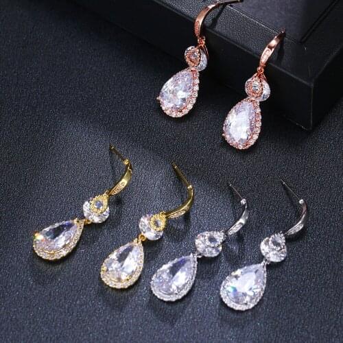 KSRA New Trendy Shape Drop Earrings For Women Elegant Female Dangle Brilliant Bridal Engagement Wedding Jewelry Prom Fine Gift