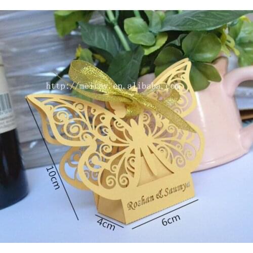 Butterfly wedding candy box favor box gold butterfly