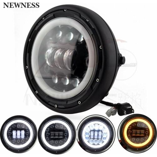 LED Headlight 7.5 INCH Outside Motorcycle Hi&Lo DRL 7" Lens Headlamp Head Light for Harley Honda Yamaha Cafe Racer Chopper