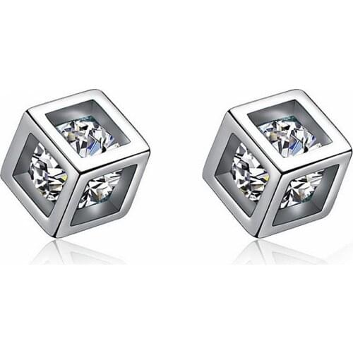 TJP Wholesale Women Crystal Cube Stud Earrings Jewelry New Fashion Silver Plated Earrings For Girl Party Accessories Bijou