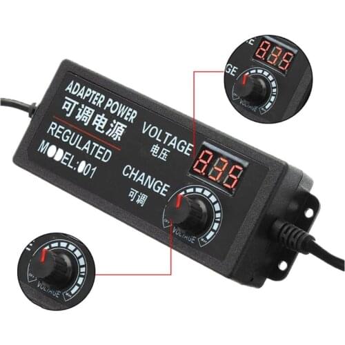 Universal 9-24V 3A Adjustable AC/DC Power Supply Regulator Adapter with Voltage Display