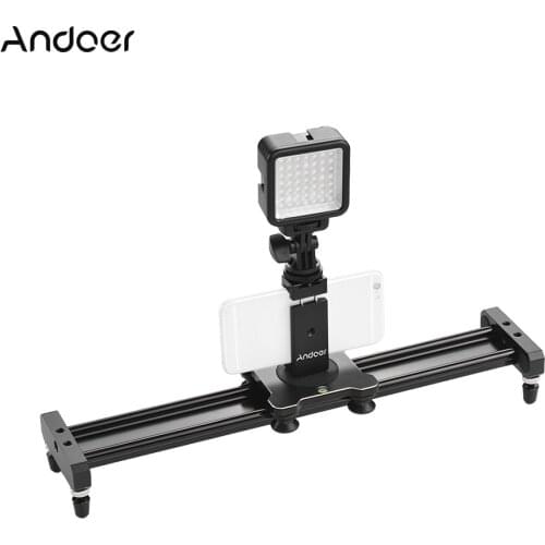 Andoer Video Slider Track Rail Stabilizer 40cm/15.7inch w/ LED Light for iPhone X 8 7 6 plus for Canon Nikon Sony DSLR Camera