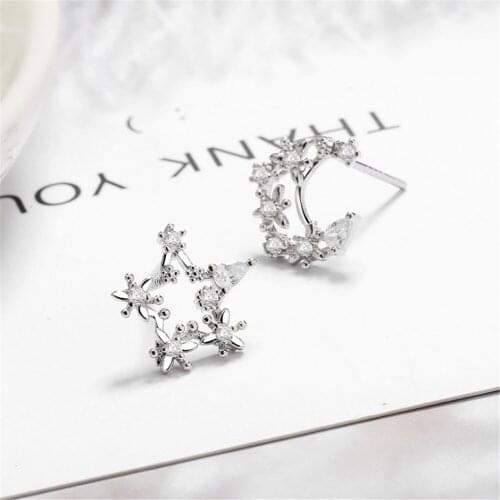 Heyluoke star moon asymmetrical stud earring for women ladies CZ Zircon brincos earings fashion jewelry S699