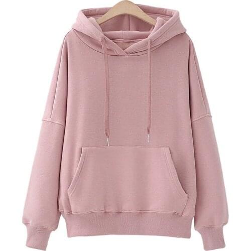 HISUMA Winter Women Drawstring Strap Hoody Fleece Hoodies Sweatshirts Lady Solid Pullover Warm Pocket Hooded Outerwear Jacket
