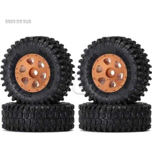 1:24 30mm 1.0" Metal Beadlock CNC Micro Crawler Wheel Rim & 52mm Tires for 1/24 RC Axial SCX24 90081 AXI00001 mini crawler